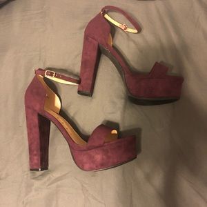 New platform suede maroon chunky heel